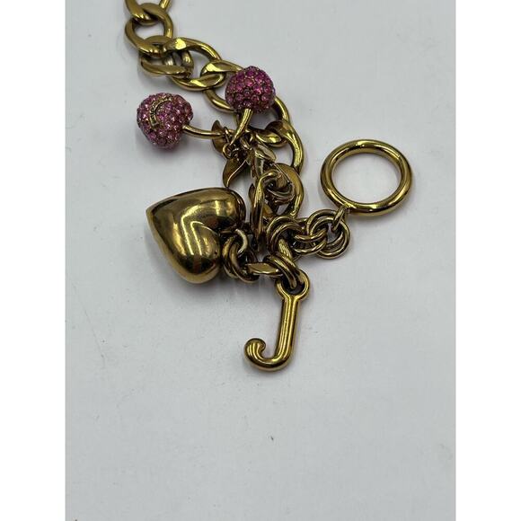 Juicy Couture Gold Tone Charm Bracelet Puff Heart Puff J, Pink Cherry Charm - Picture 7 of 9